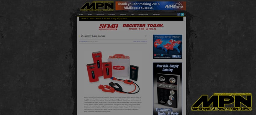 Motorcycle & Powersports News introduces Weego's new line of Jump Starters for 2017