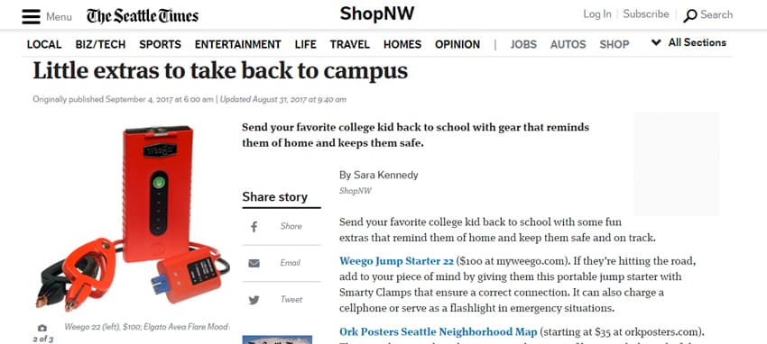 Seattle Times Recommends Weego for Back to Campus