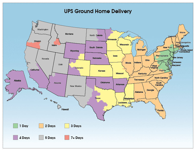 UPS Ground Home Delivery Map